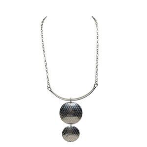Silver-Tone Textured Double Disc Pendant Necklace With Adjustable Chain